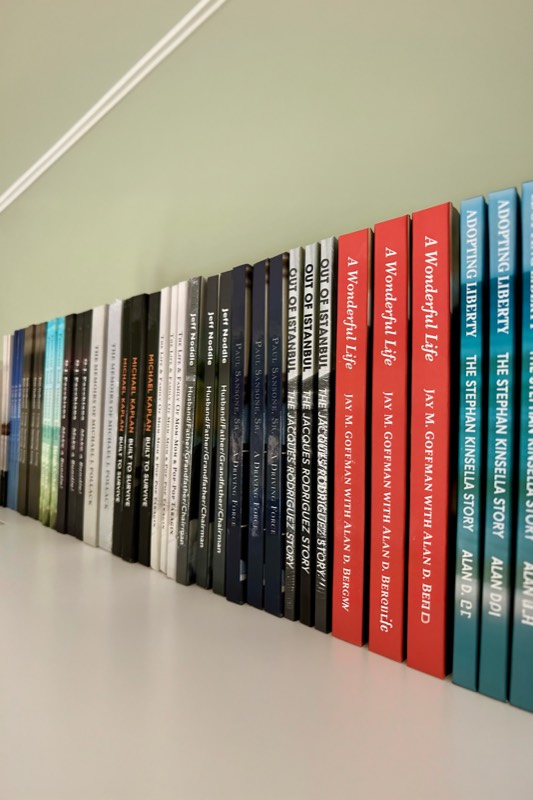 Finished biography books on display